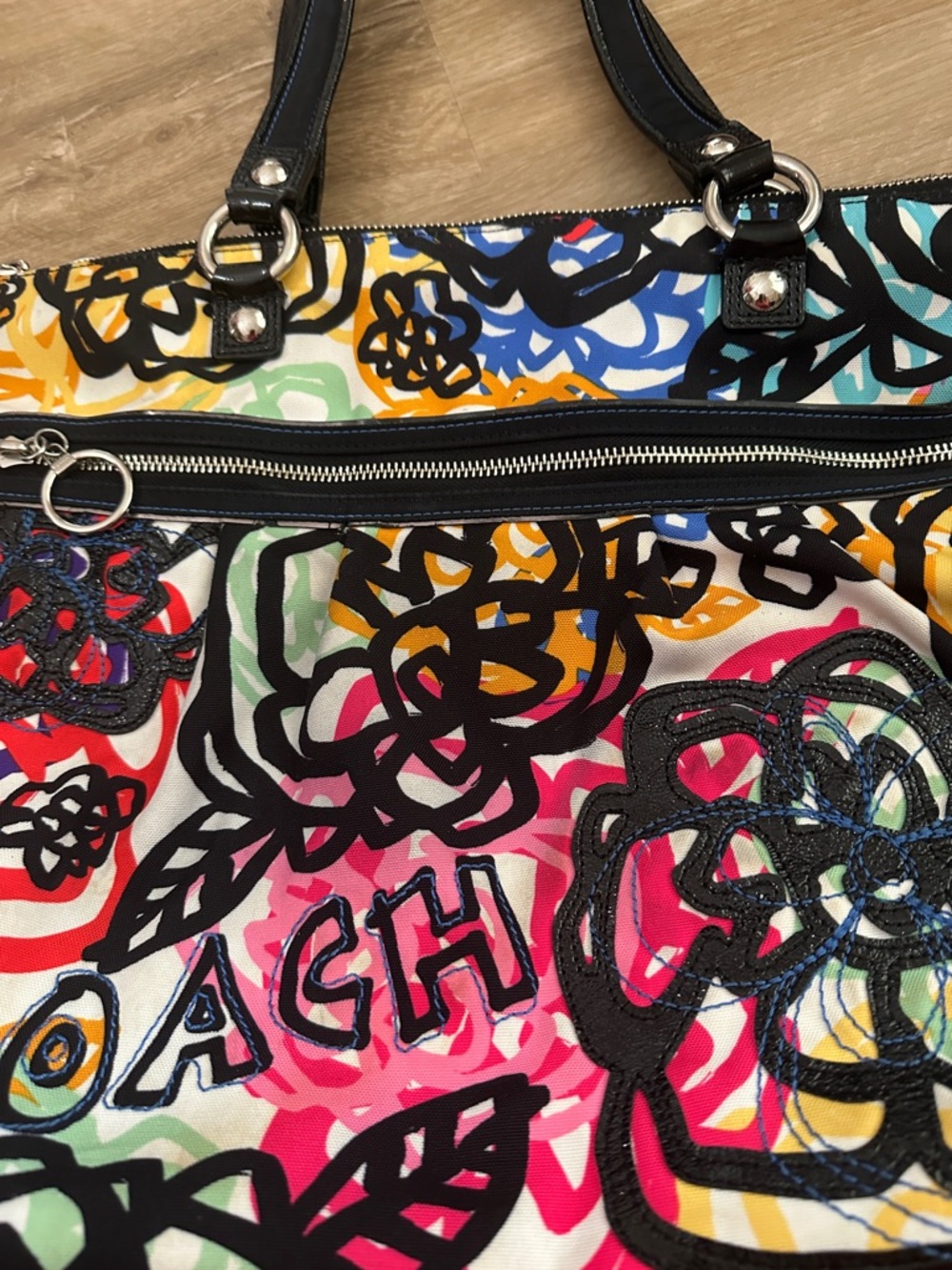 Coach Multicolor Floral Tote with Black Trim - Picture 12 of 12
